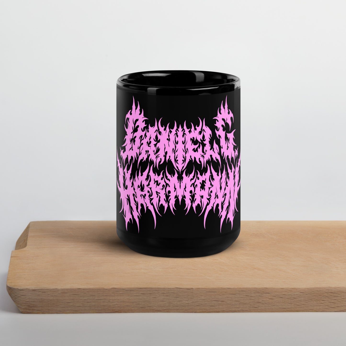 Black Glossy \m/ Mug w/ Pink