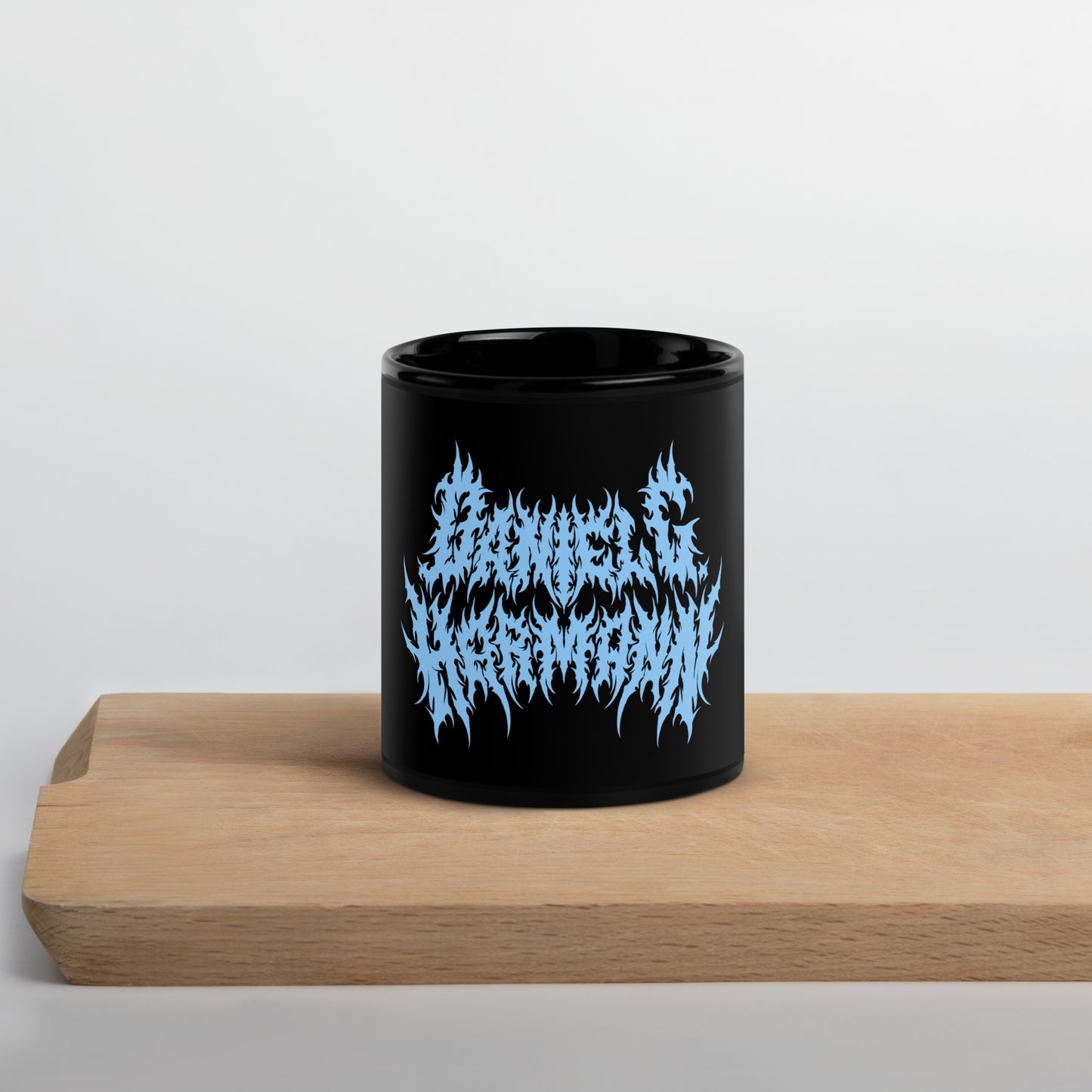 Black Glossy \m/ Mug w/ Baby Blue