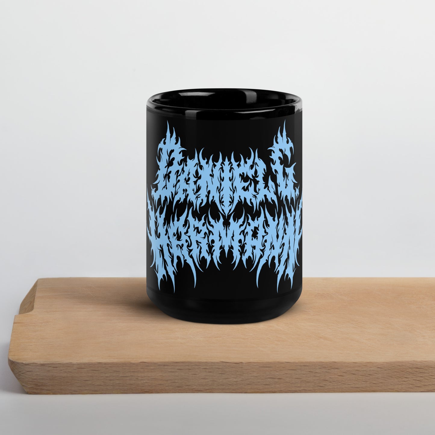 Black Glossy \m/ Mug w/ Baby Blue